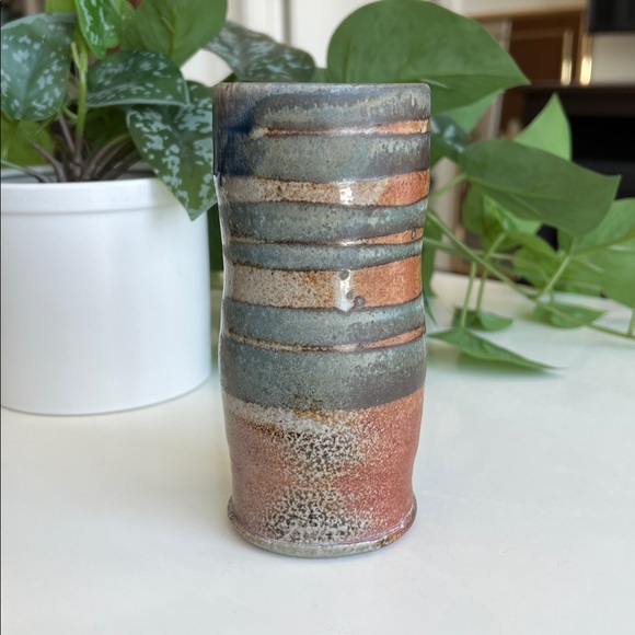 Handmade Studio Pottery Cylindrical Vase Decor - Picture 3 of 13